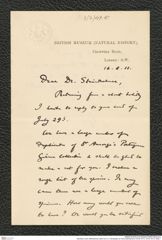 Nachlass Franz Steindachner, Brief von G. A. Boulenger an Franz Steindachner (16.08.1911), Inv.Nr. 49.10, Seite 1
